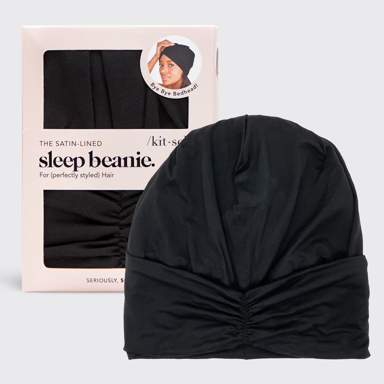 Turbante/Beanie para dormir con forro de satén - Negro