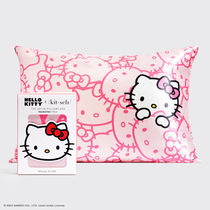 Hello Kitty x Kitsch Satin Kopfkissenbezug - Rosa Hello Kitty Gesichter