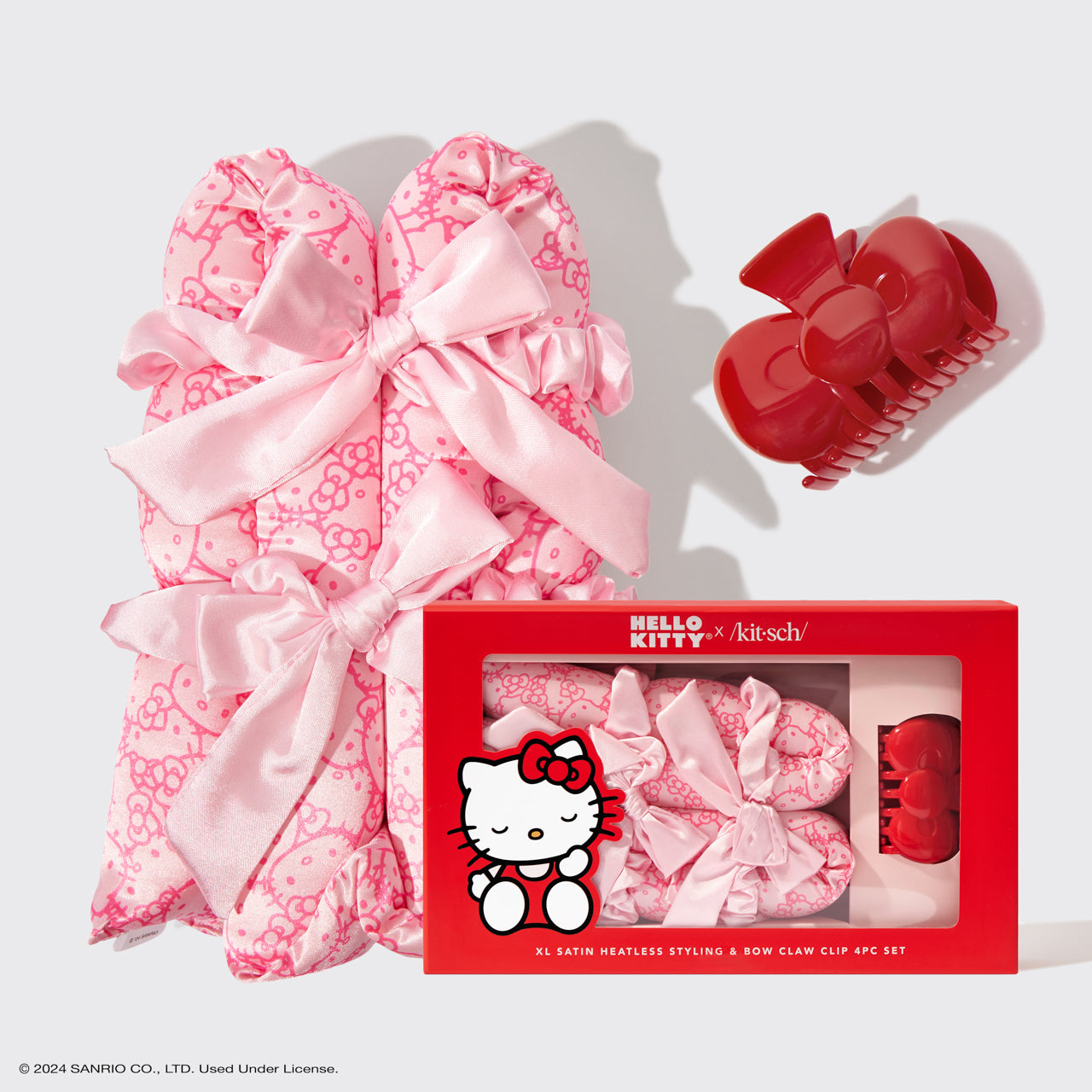 Hello Kitty x Kitsch XL Cetim Heatless Styling &amp; Bow Claw Clip Conjunto de 4 peças