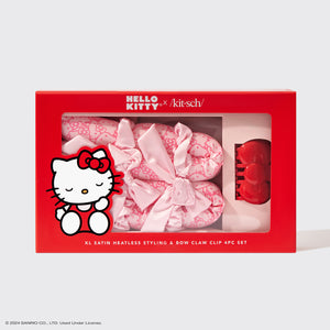 Hello Kitty x Kitsch XL Satin Heatless Styling & Bow Claw Clip 4pc Set