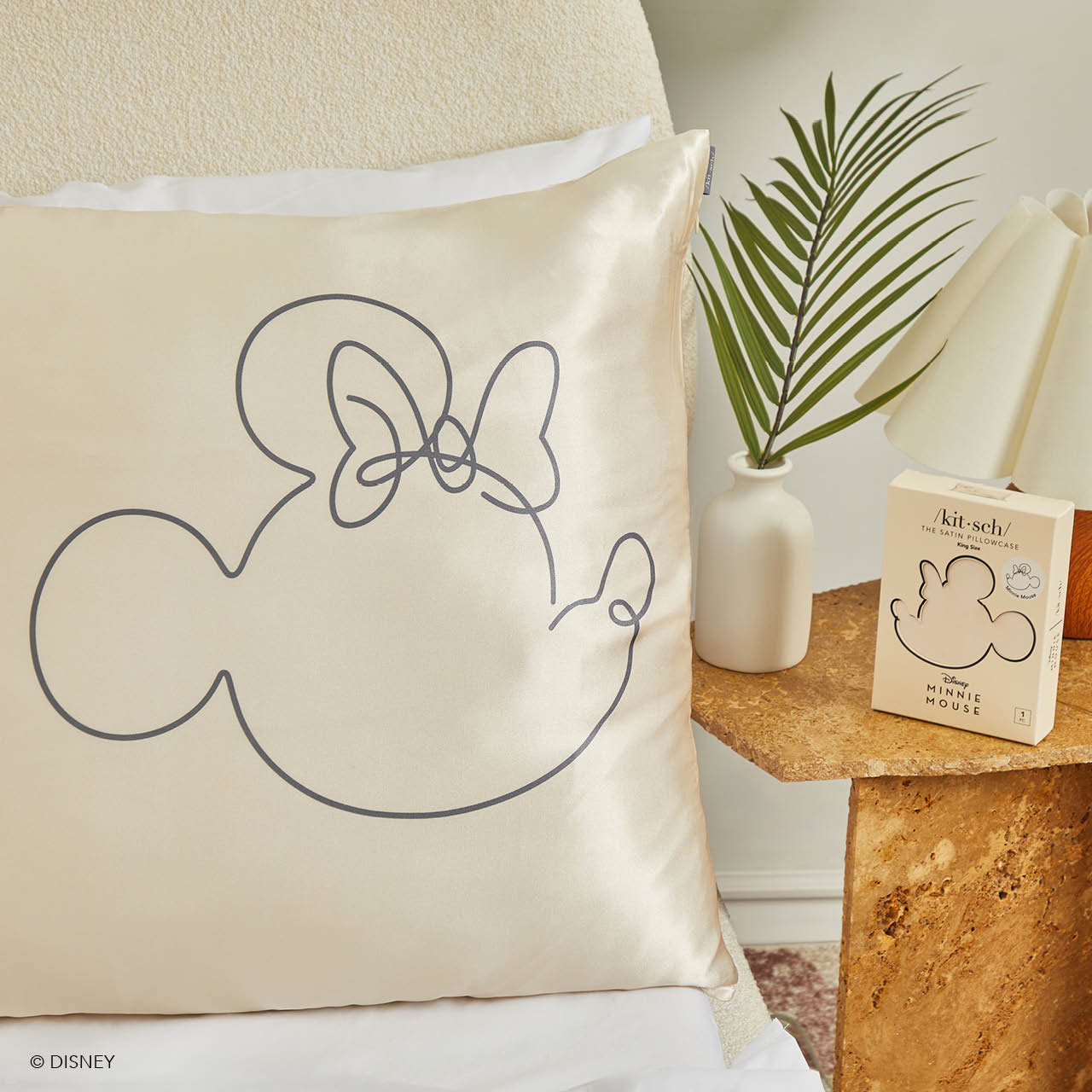 Kitsch & Mickey y Minnie Funda de almohada de satén Rey Sra. Mouse - Crema