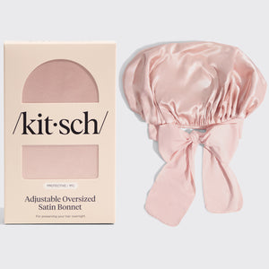 Adjustable Oversized Satin Bonnet- Blush